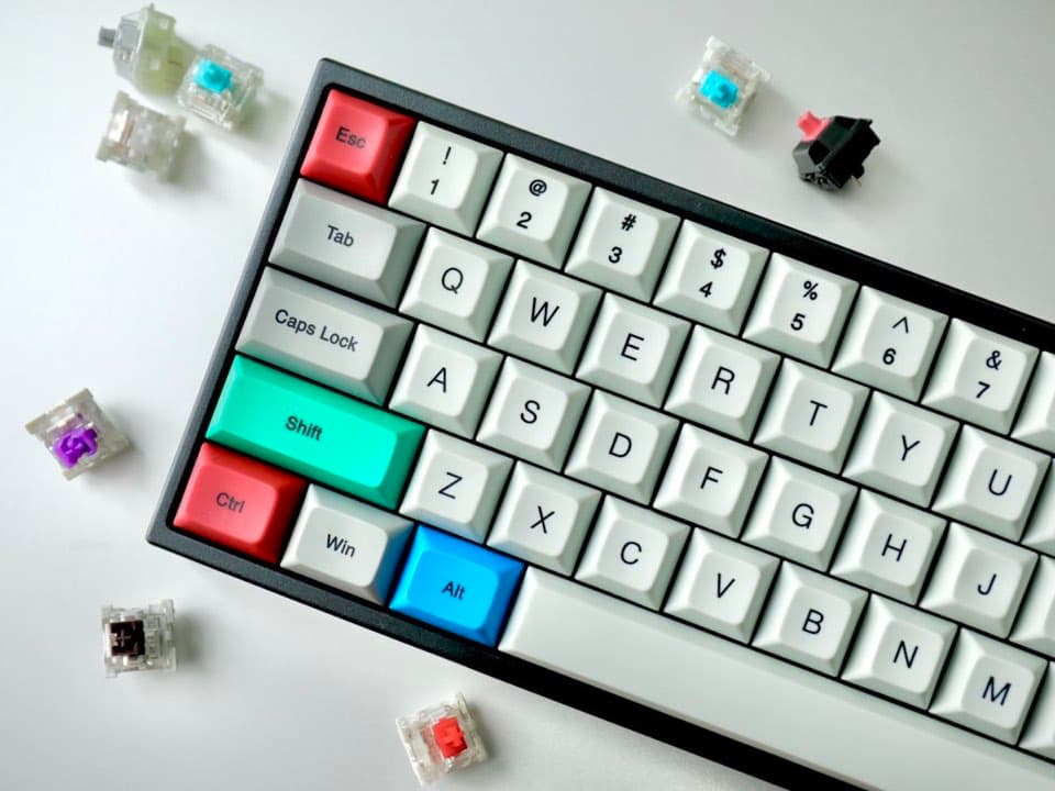 Compact mechanical keyboard with colorful accent keys